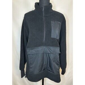 AERIE OFFLINE Black‎ Sherpa Half Zip Oversized Pocket Pullover Sweater SMALL NWT